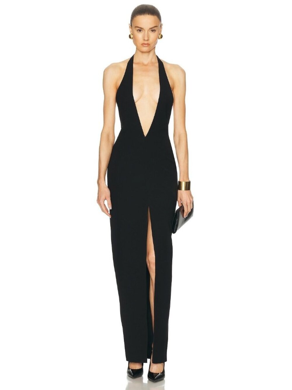 MONOT V Neck Long Dress in Black